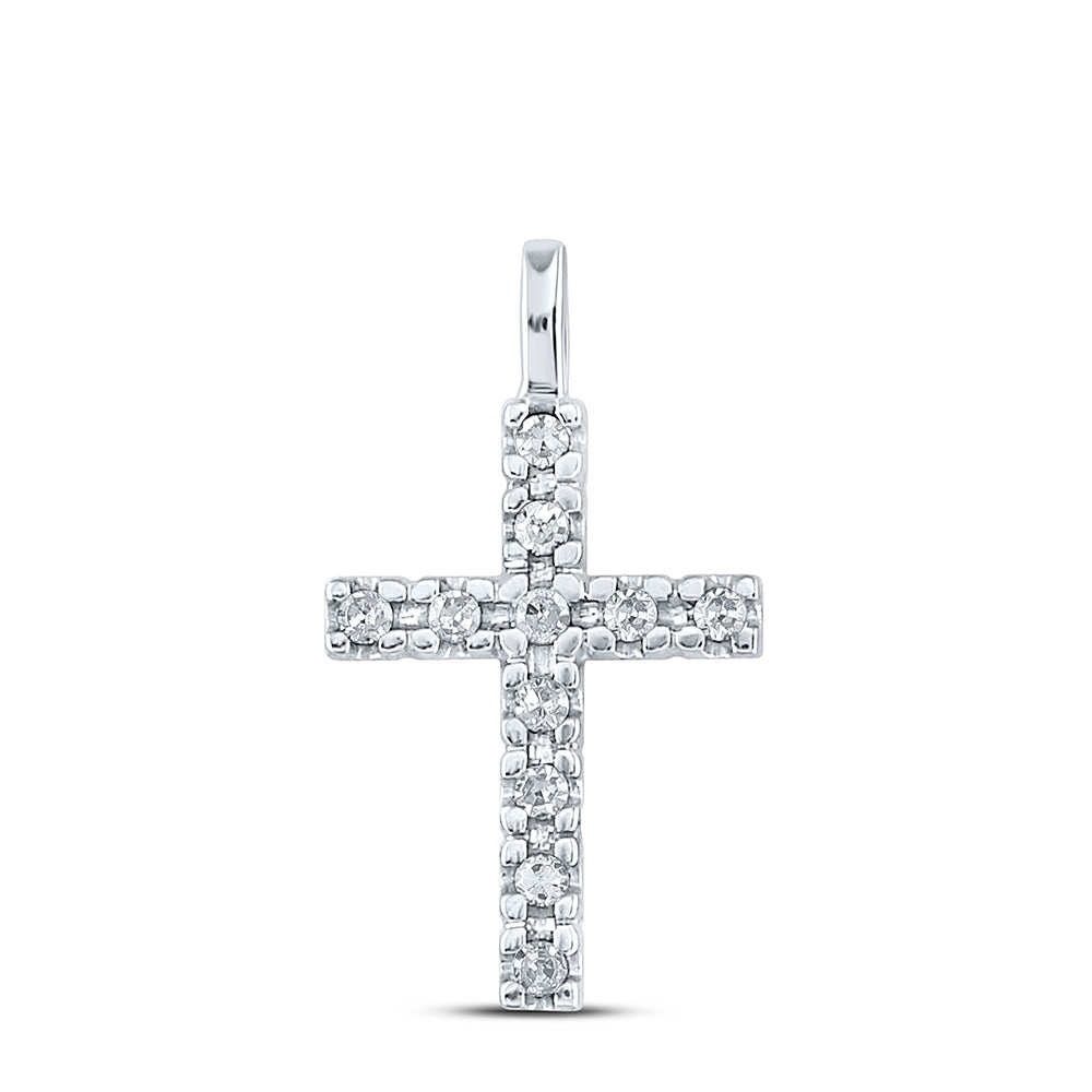 10kt White Gold Womens Round Diamond Cross Pendant 1/4 Cttw