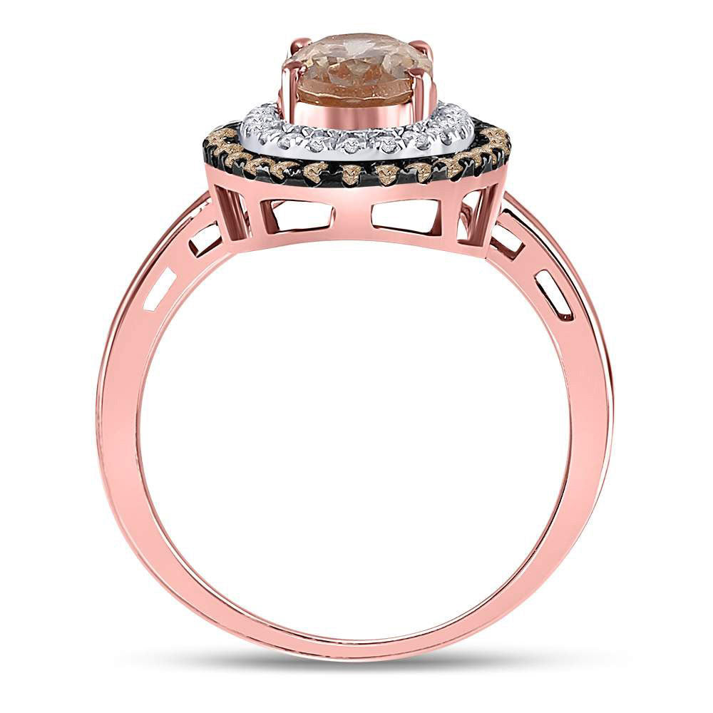 10kt Rose Gold Womens Oval Morganite Solitaire Diamond Fashion Ring 1-1/2 Cttw