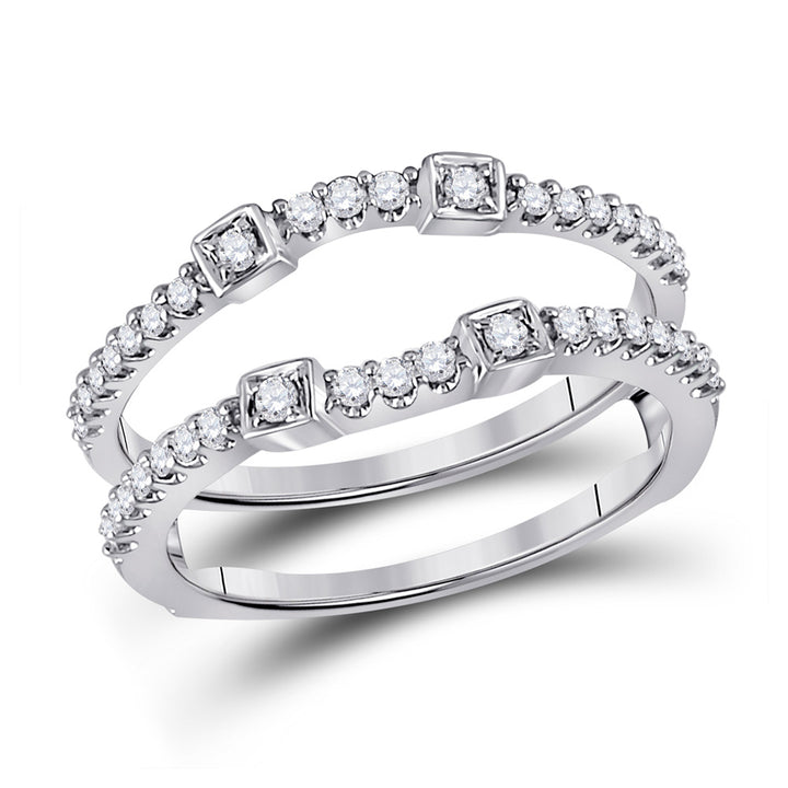 14kt White Gold Womens Round Diamond Wrap Ring Guard Enhancer 1/3 Cttw