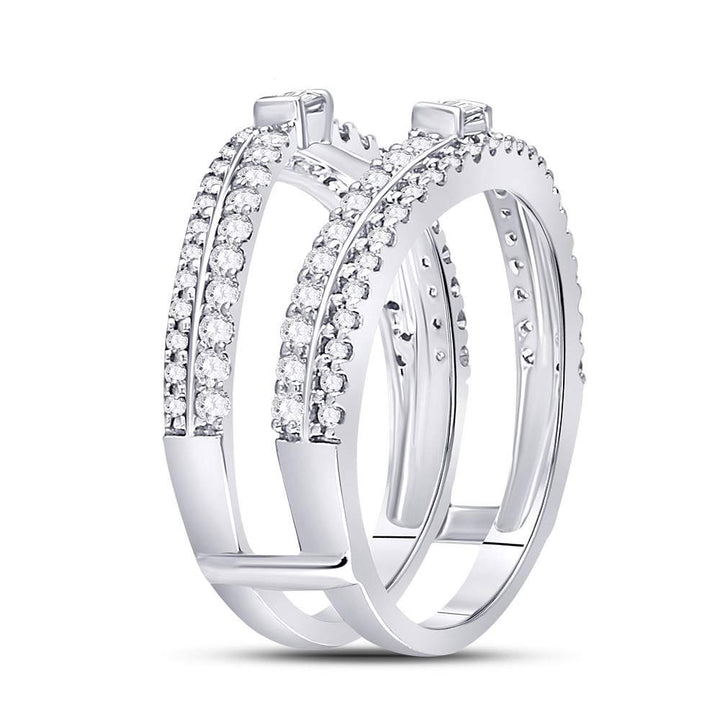 14kt White Gold Womens Baguette Diamond Wrap Ring Guard Enhancer 3/4 Cttw