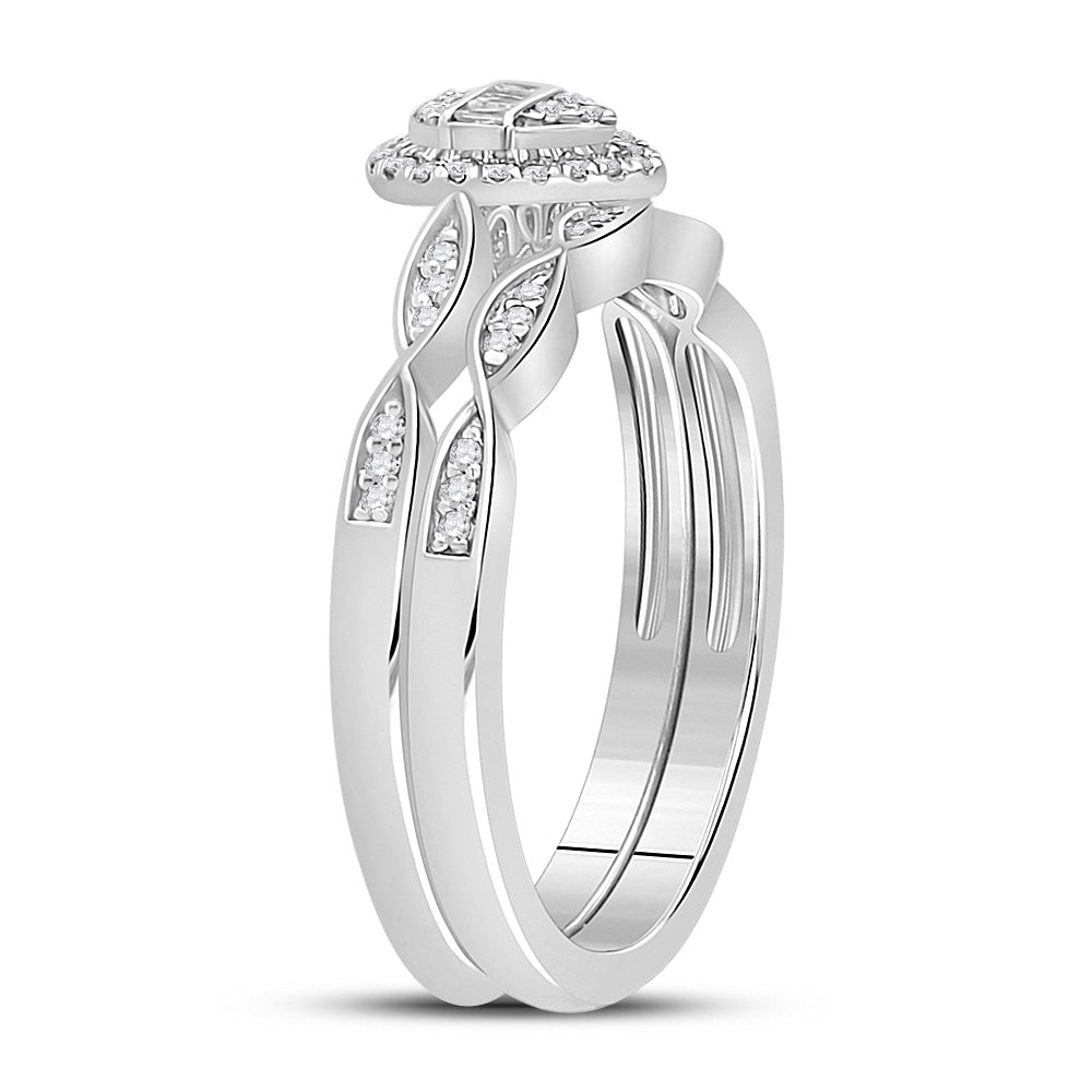 10kt White Gold Baguette Diamond Bridal Wedding Ring Band Set 1/5 Cttw