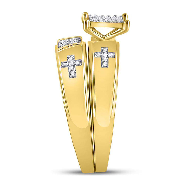 10kt Yellow Gold His Hers Diamond Cross Matching Wedding Set 1/12 Cttw