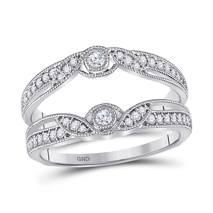 14kt White Gold Womens Round Diamond Wrap Ring Guard Enhancer 1/3 Cttw