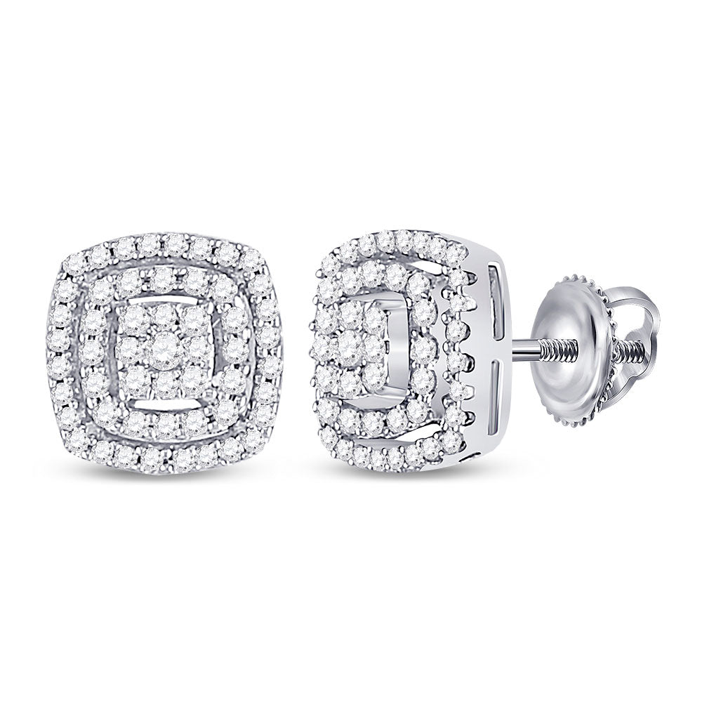 10kt White Gold Womens Round Diamond Square Frame Cluster Earrings 1/4 Cttw