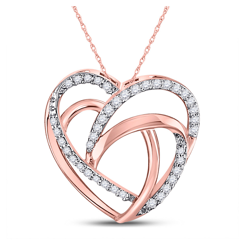 10kt Rose Gold Womens Round Diamond Heart Pendant 1/10 Cttw