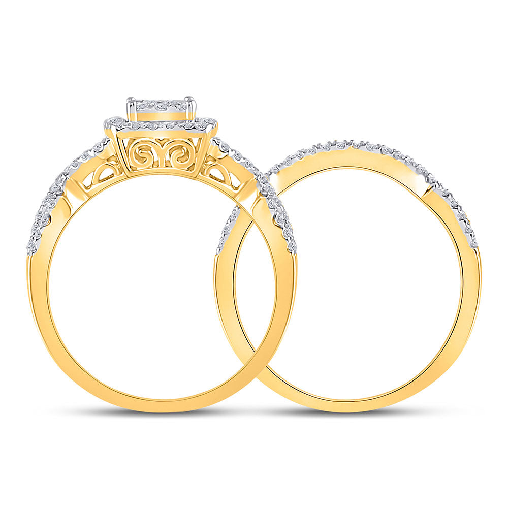 10kt Yellow Gold Round Diamond Bridal Wedding Ring Band Set 5/8 Cttw