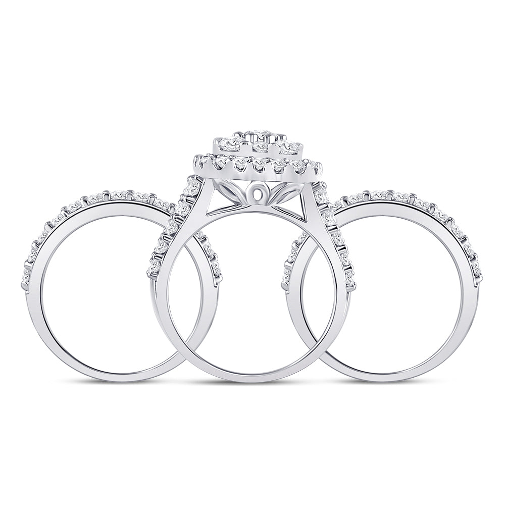 14kt White Gold Round Diamond Bridal Wedding Ring Band Set 3-3/4 Cttw