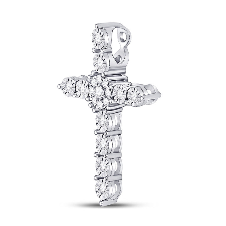 14kt White Gold Womens Round Diamond Religious Cross Pendant 1/4 Cttw