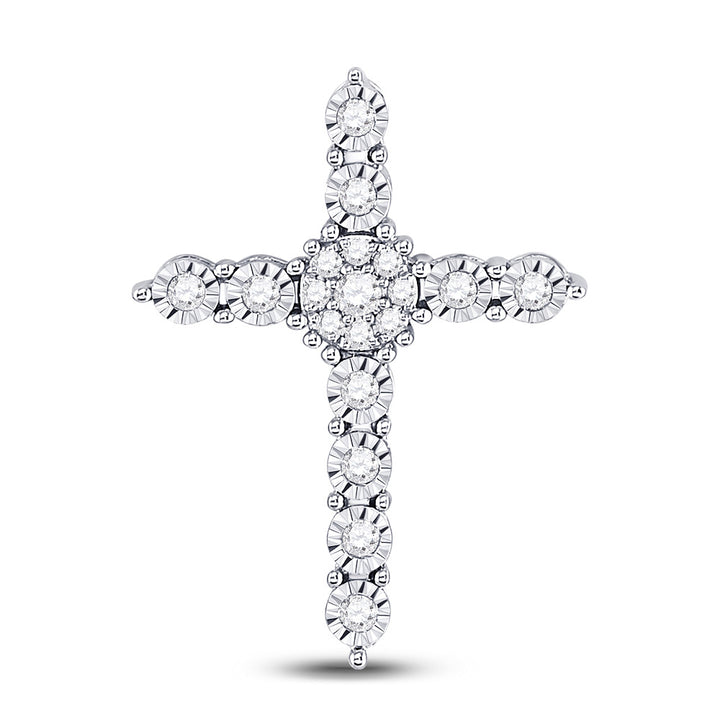 14kt White Gold Womens Round Diamond Religious Cross Pendant 1/4 Cttw