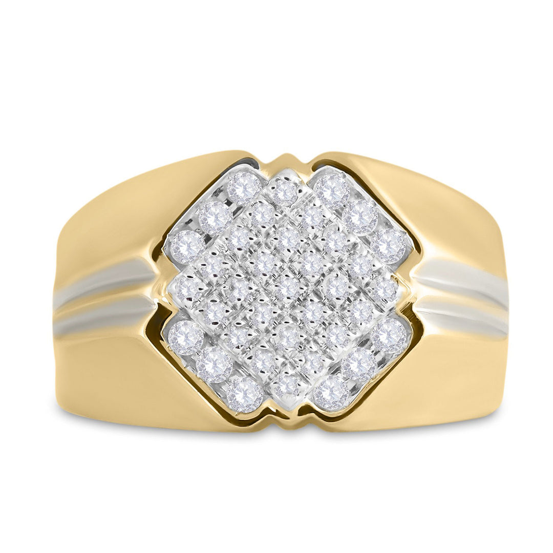 10kt Two-tone Gold Mens Round Diamond Diagonal Square Cluster Ring 1/2 Cttw