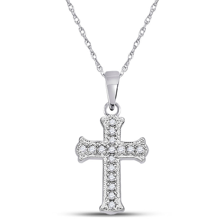 10kt White Gold Womens Round Diamond Cross Pendant 1/12 Cttw