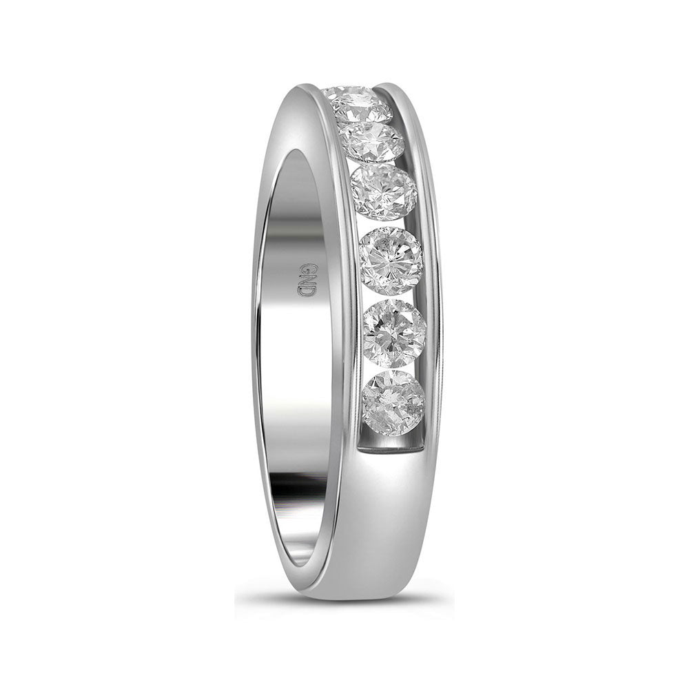 14kt White Gold Womens Round Channel-set Diamond Single Row Wedding Band 1 Cttw