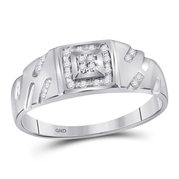 10kt White Gold Mens Round Diamond Square Cluster Ring 1/8 Cttw