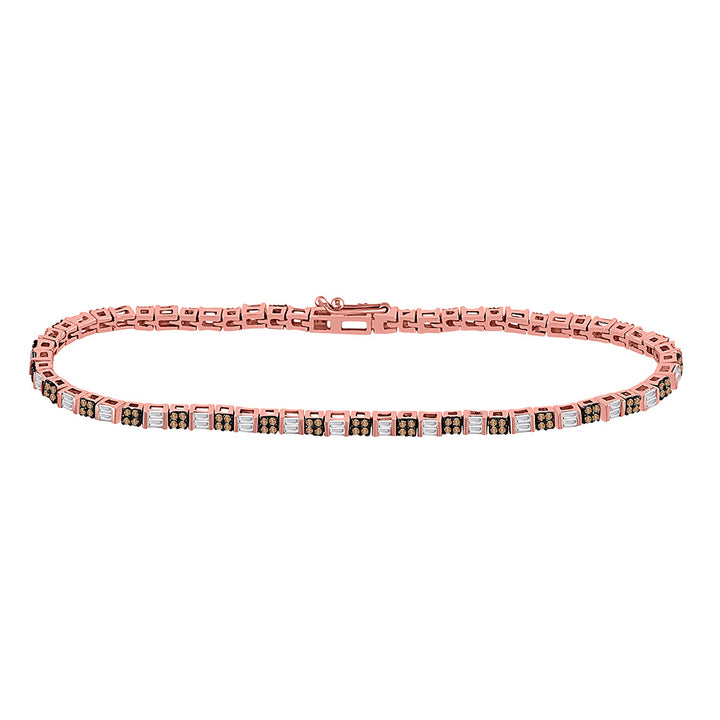 10kt Rose Gold Womens Round Brown Diamond Tennis Bracelet 1-1/5 Cttw