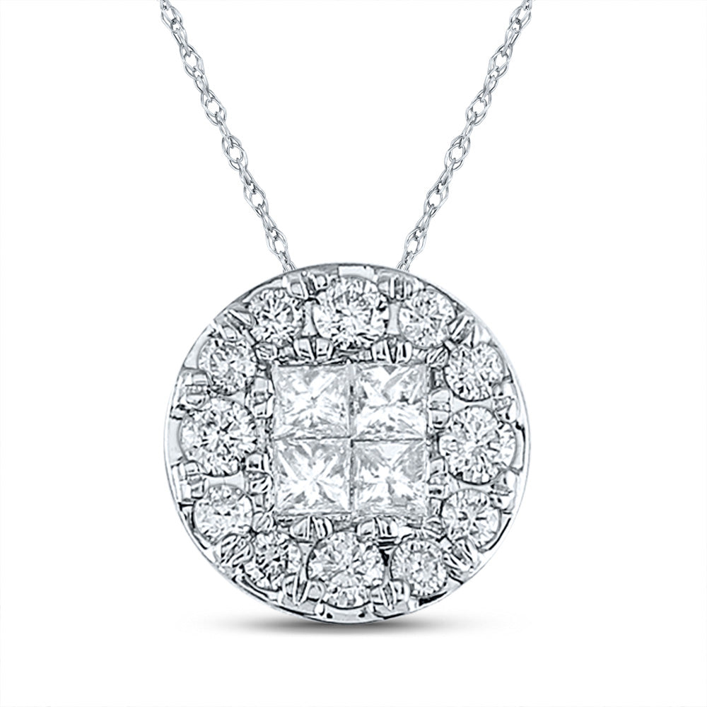 14kt White Gold Womens Princess Diamond Cluster Pendant 1 Cttw