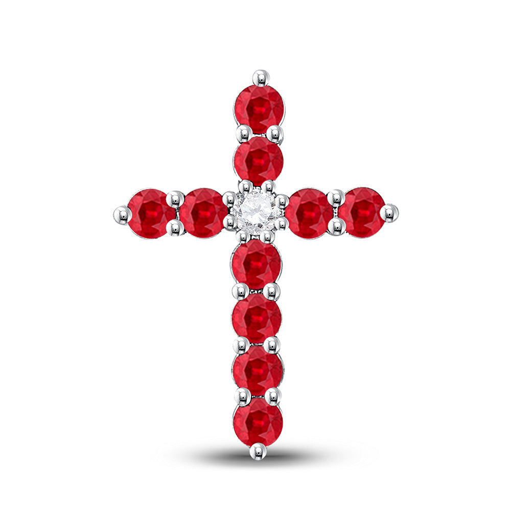 10kt White Gold Womens Round Lab-Created Ruby Cross Pendant 7/8 Cttw