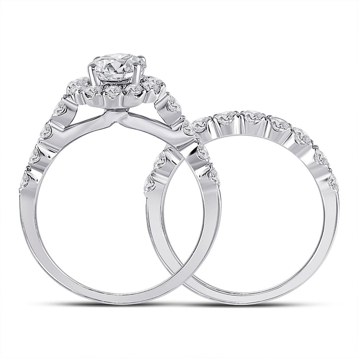 14kt White Gold Round Diamond Bridal Wedding Ring Band Set 2 Cttw