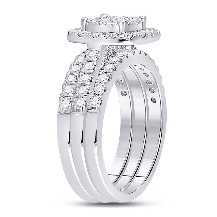 14kt White Gold Round Diamond 3-Piece Bridal Wedding Ring Band Set 1-1/2 Cttw