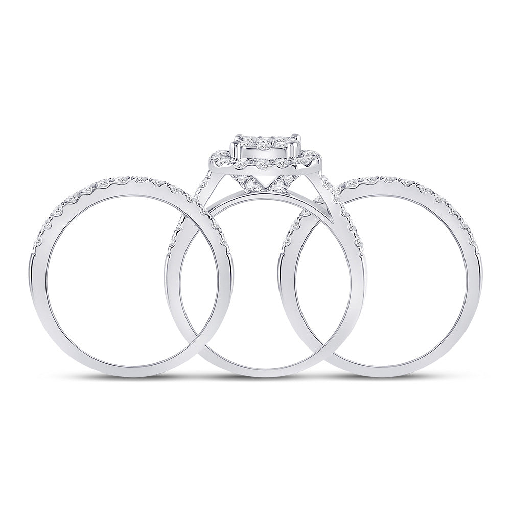 14kt White Gold Round Diamond 3-Piece Bridal Wedding Ring Band Set 1-1/2 Cttw