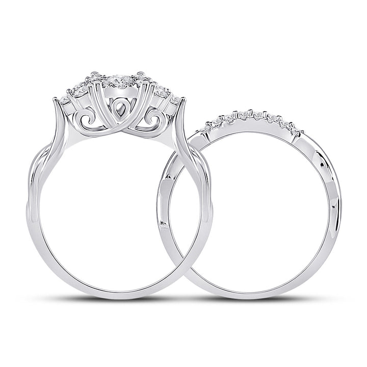 10kt White Gold Round Diamond Bridal Wedding Ring Band Set 1/2 Cttw