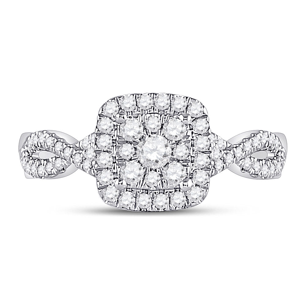 10kt White Gold Womens Round Diamond Square Cluster Ring 1/2 Cttw