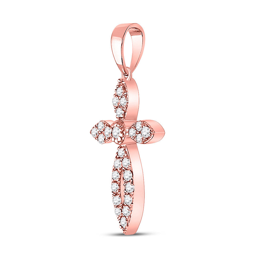 10kt Rose Gold Womens Round Diamond Cross Pendant 1/6 Cttw