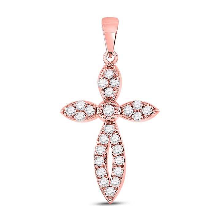 10kt Rose Gold Womens Round Diamond Cross Pendant 1/6 Cttw