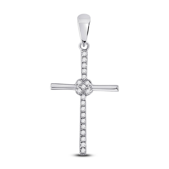 10kt White Gold Womens Round Diamond Cross Pendant 1/12 Cttw