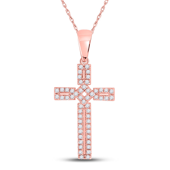 10kt Rose Gold Womens Round Diamond Roman Cross Pendant 1/3 Cttw