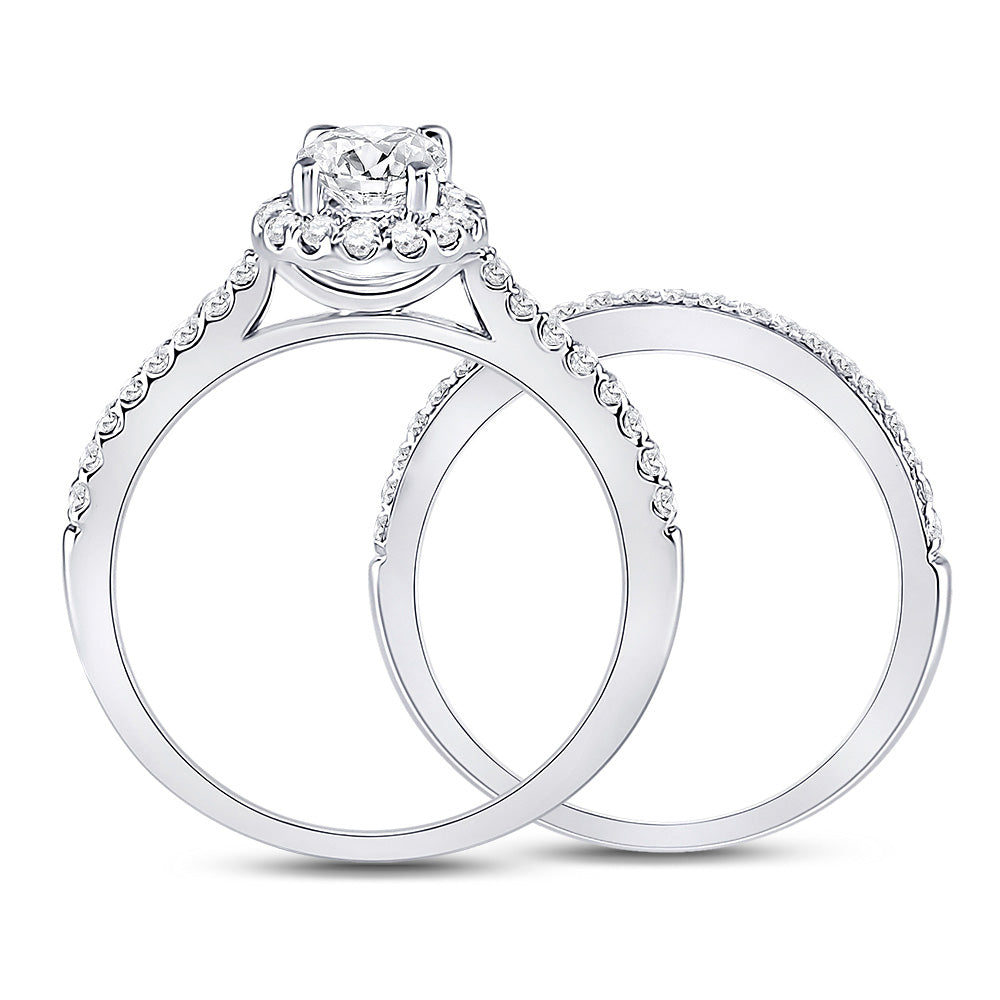 14kt White Gold Oval Diamond Bridal Wedding Ring Band Set 1-1/3 Cttw