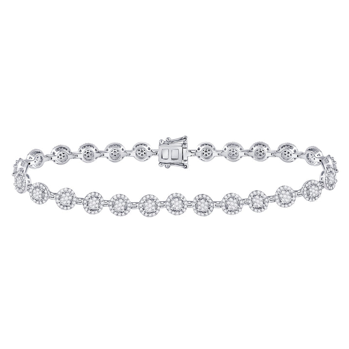 14kt White Gold Womens Round Diamond Halo Cluster Tennis Bracelet 2 Cttw