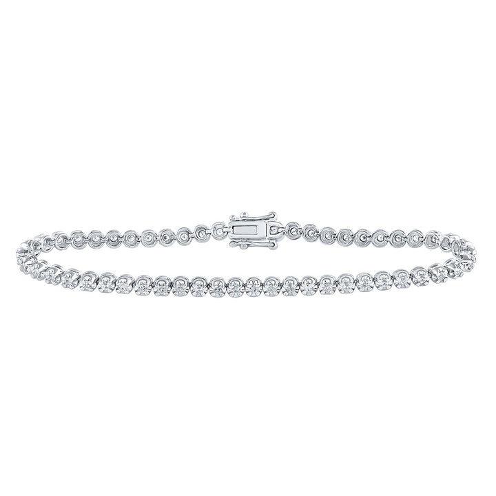 14kt White Gold Womens Round Diamond Timeless Tennis Bracelet 1 Cttw