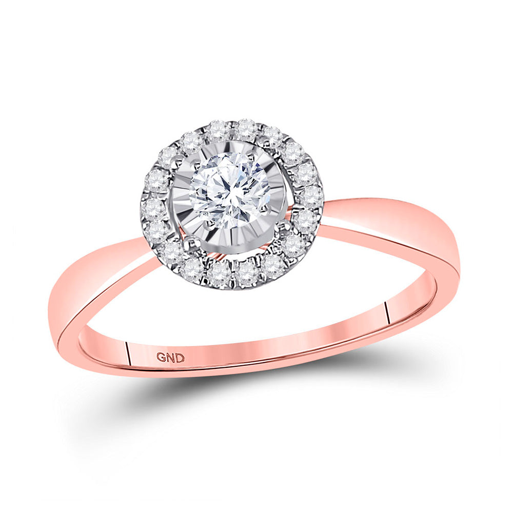 14kt Rose Gold Round Diamond Halo Bridal Wedding Engagement Ring 1/3 Cttw