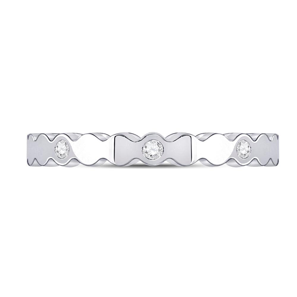 14kt White Gold Womens Round Diamond Machine-Set Band Ring 1/12 Cttw