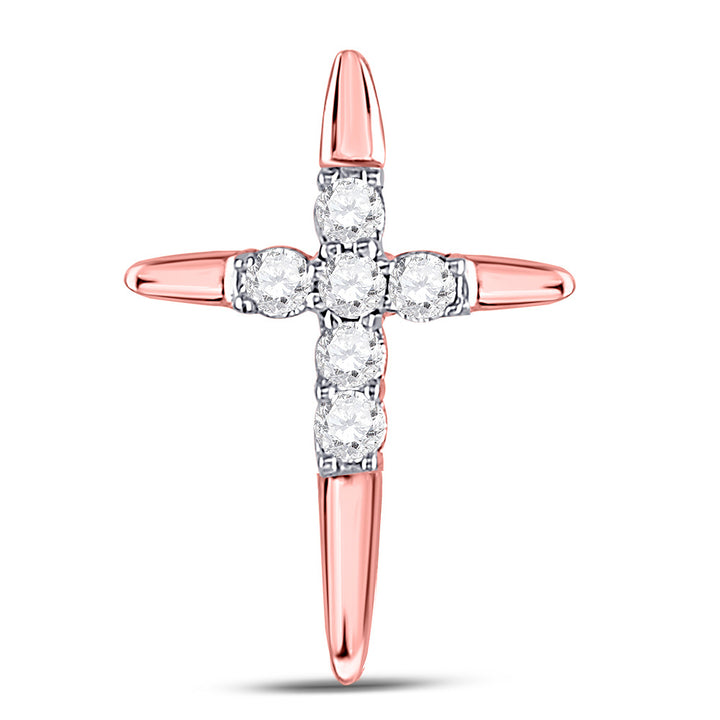 10kt Rose Gold Womens Round Diamond Cross Pendant 1/10 Cttw