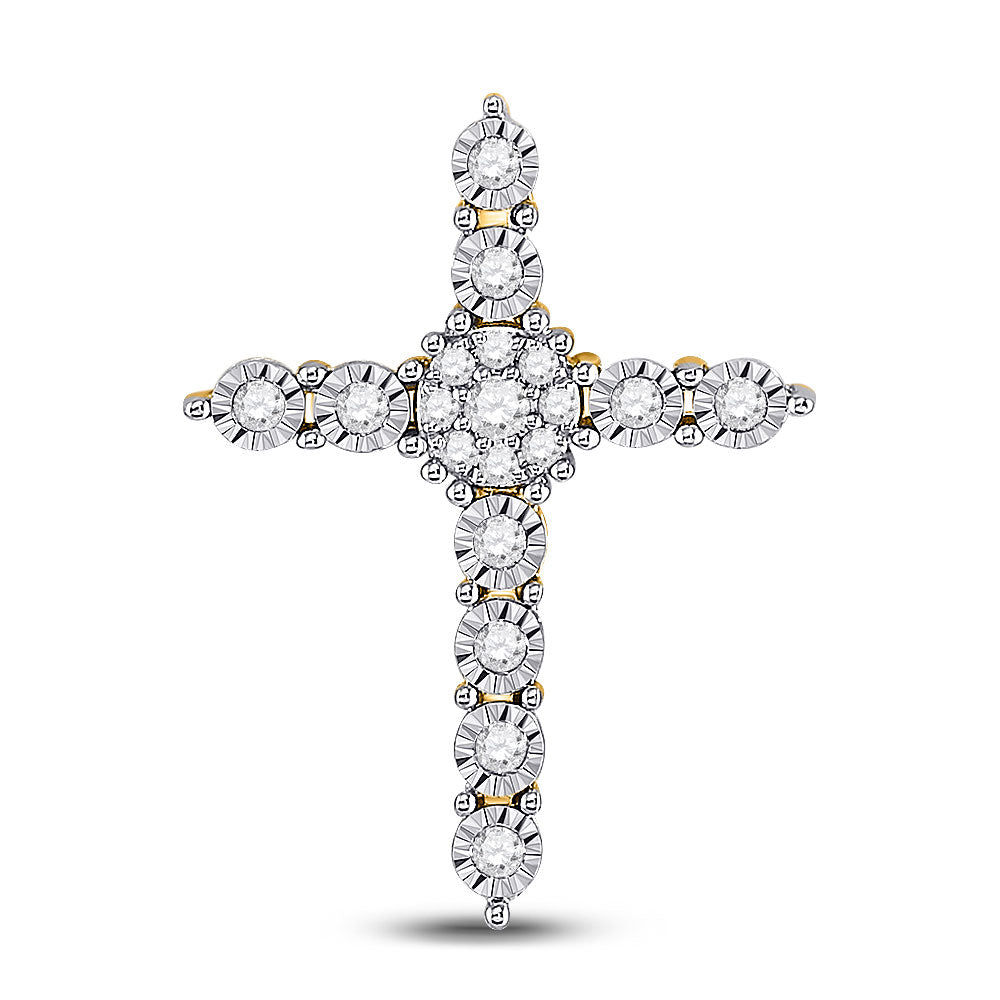 14kt Yellow Gold Womens Round Diamond Cross Pendant 1/4 Cttw