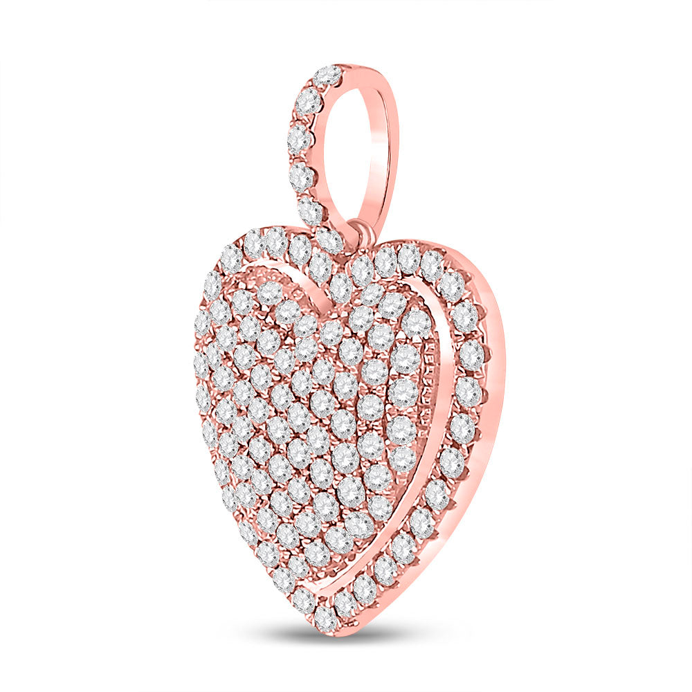 14kt Rose Gold Womens Round Diamond Heart Pendant 1-1/4 Cttw