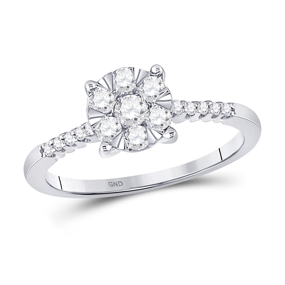 10kt White Gold Womens Round Diamond Flower Cluster Ring 1/2 Cttw