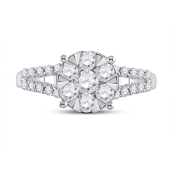 14kt White Gold Womens Round Diamond Flower Cluster Ring 1 Cttw