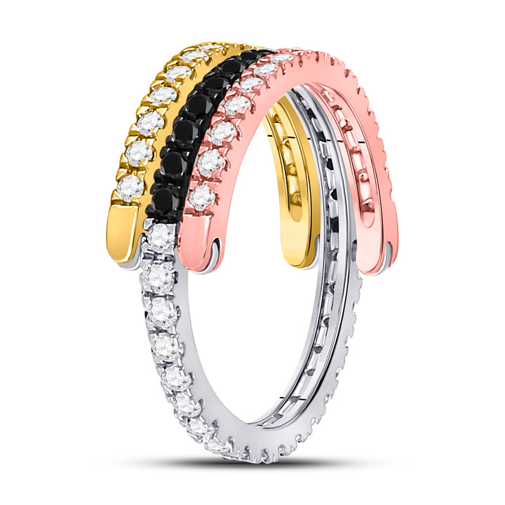 10kt Tri-Tone Gold Womens Round Black Color Enhanced Diamond Convertible Band Ring 1 Cttw