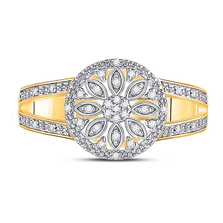 Yellow-tone Sterling Silver Womens Round Diamond Flower Cluster Ring 1/10 Cttw