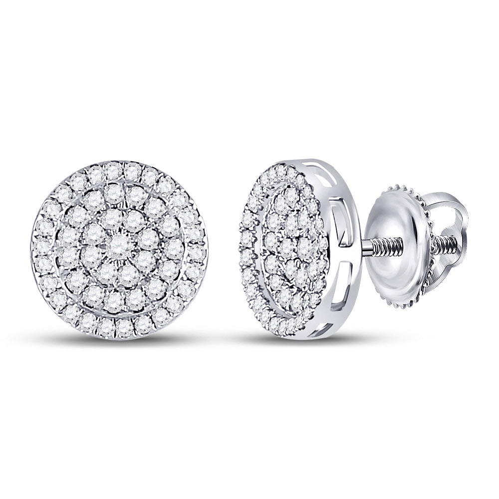 10kt White Gold Mens Round Diamond Circle Earrings 1/2 Cttw