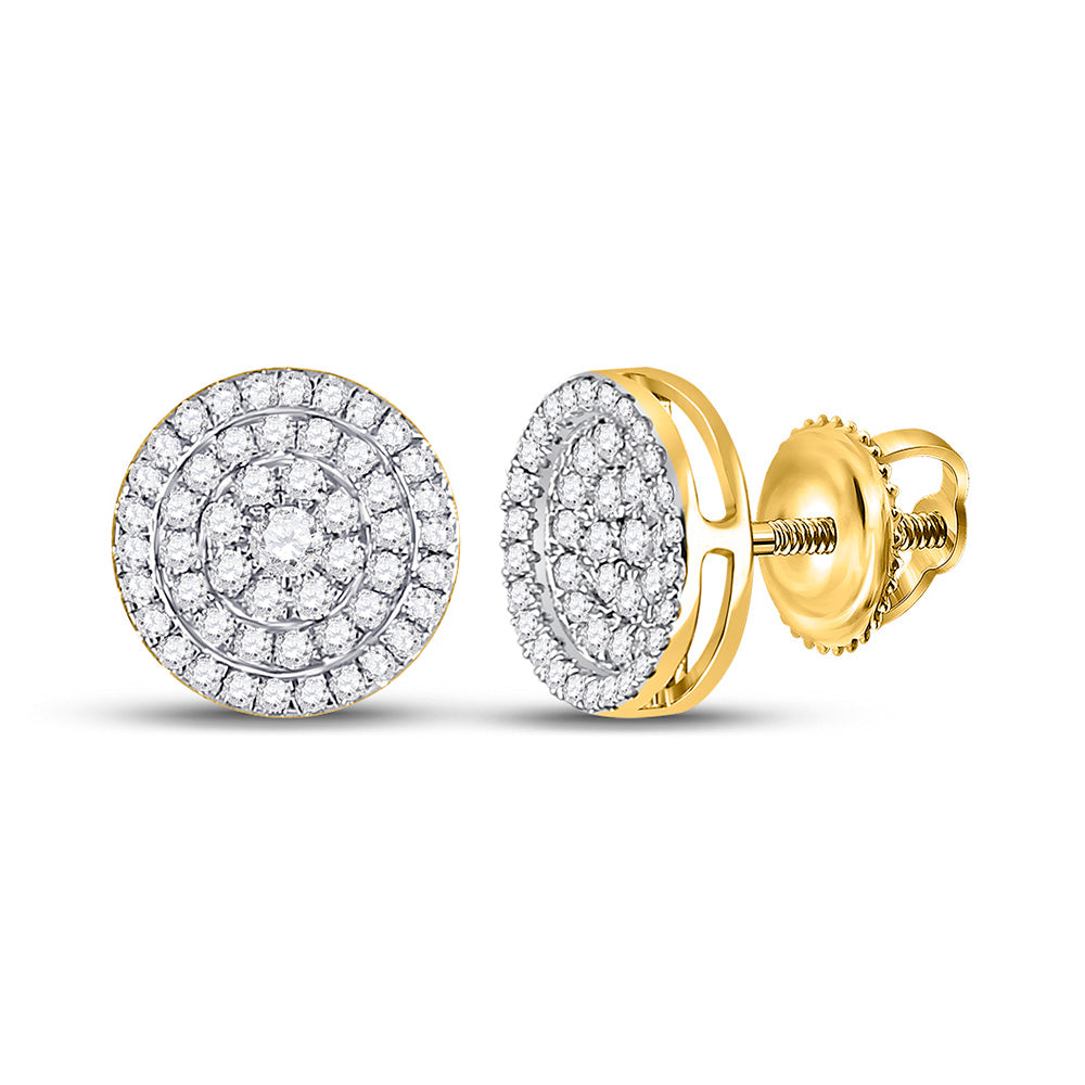 10kt Yellow Gold Mens Round Diamond Circle Earrings 3/4 Cttw