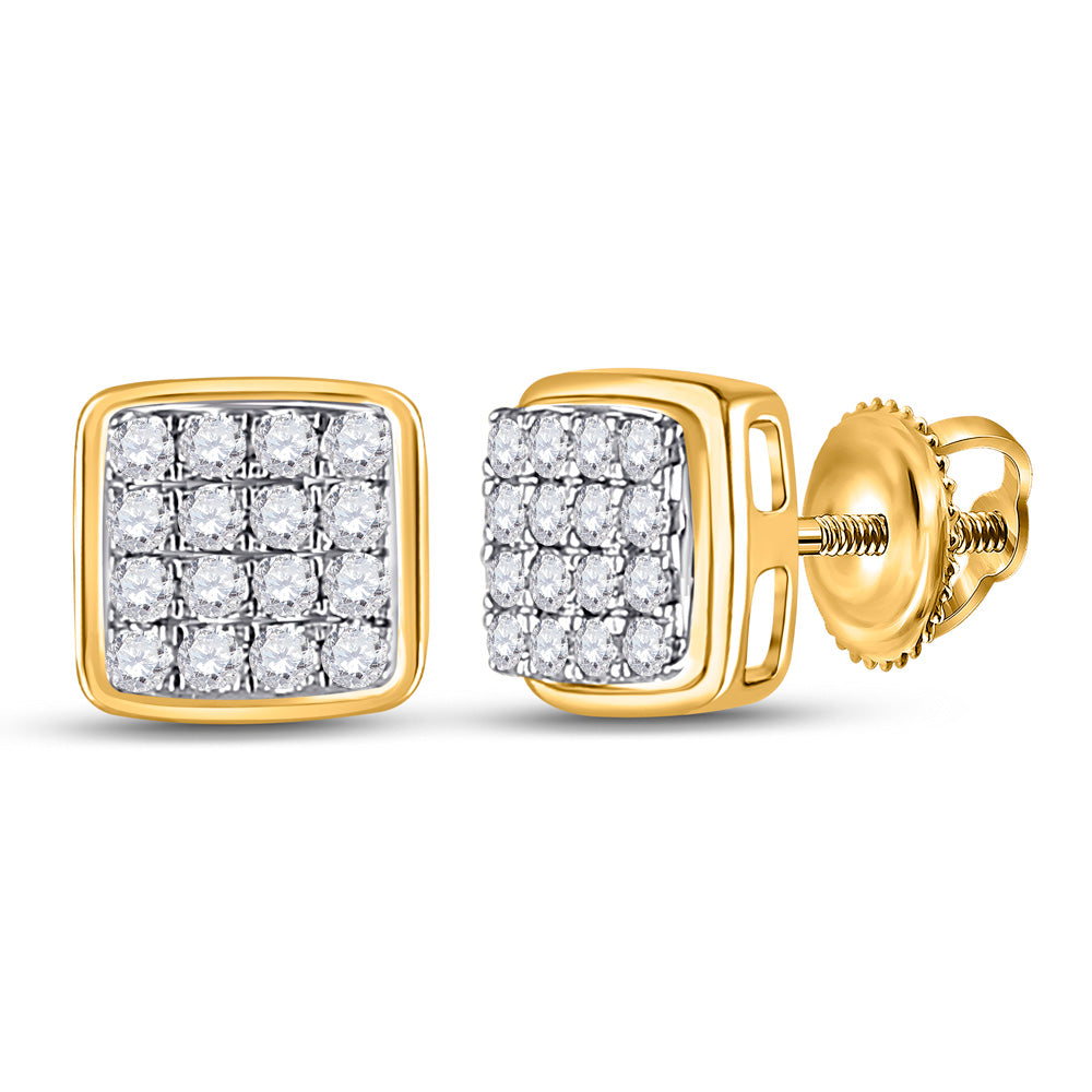 14kt Yellow Gold Mens Round Diamond Square Earrings 1/3 Cttw