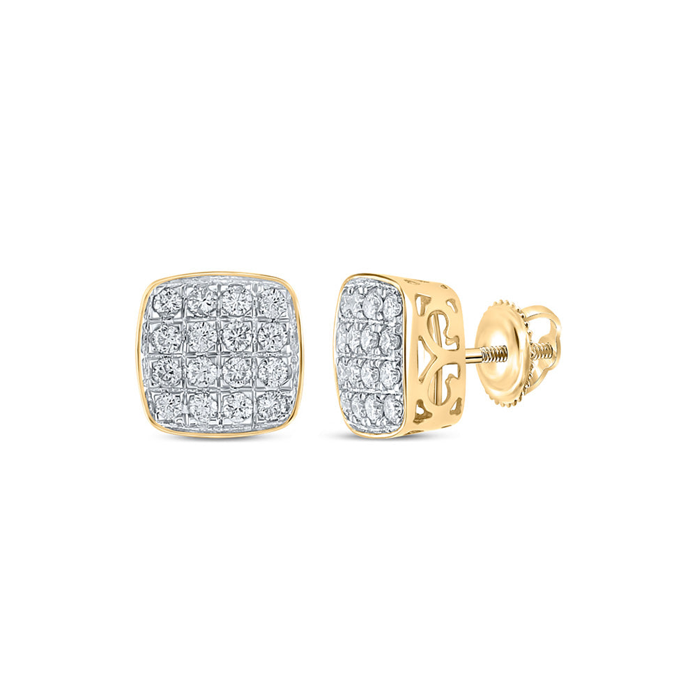 10kt Yellow Gold Mens Round Diamond Square Earrings 3/4 Cttw