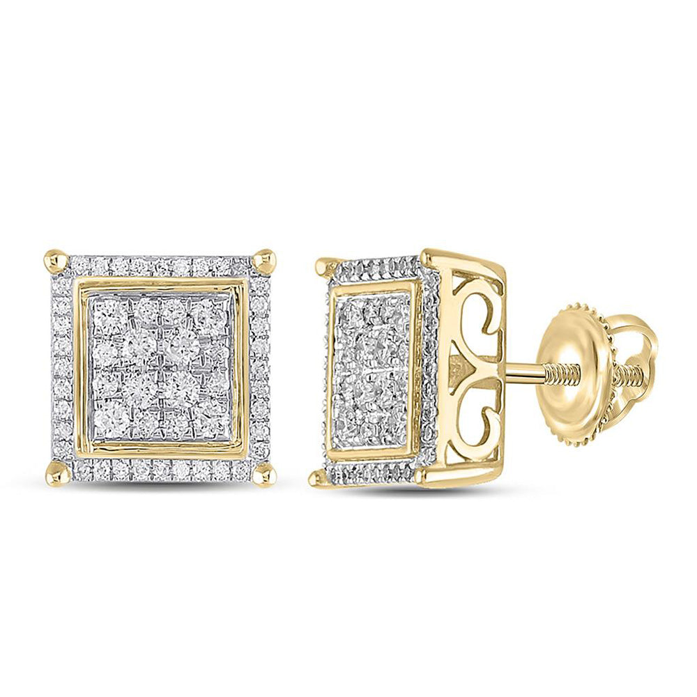 10kt Yellow Gold Mens Round Diamond Square Earrings 3/4 Cttw