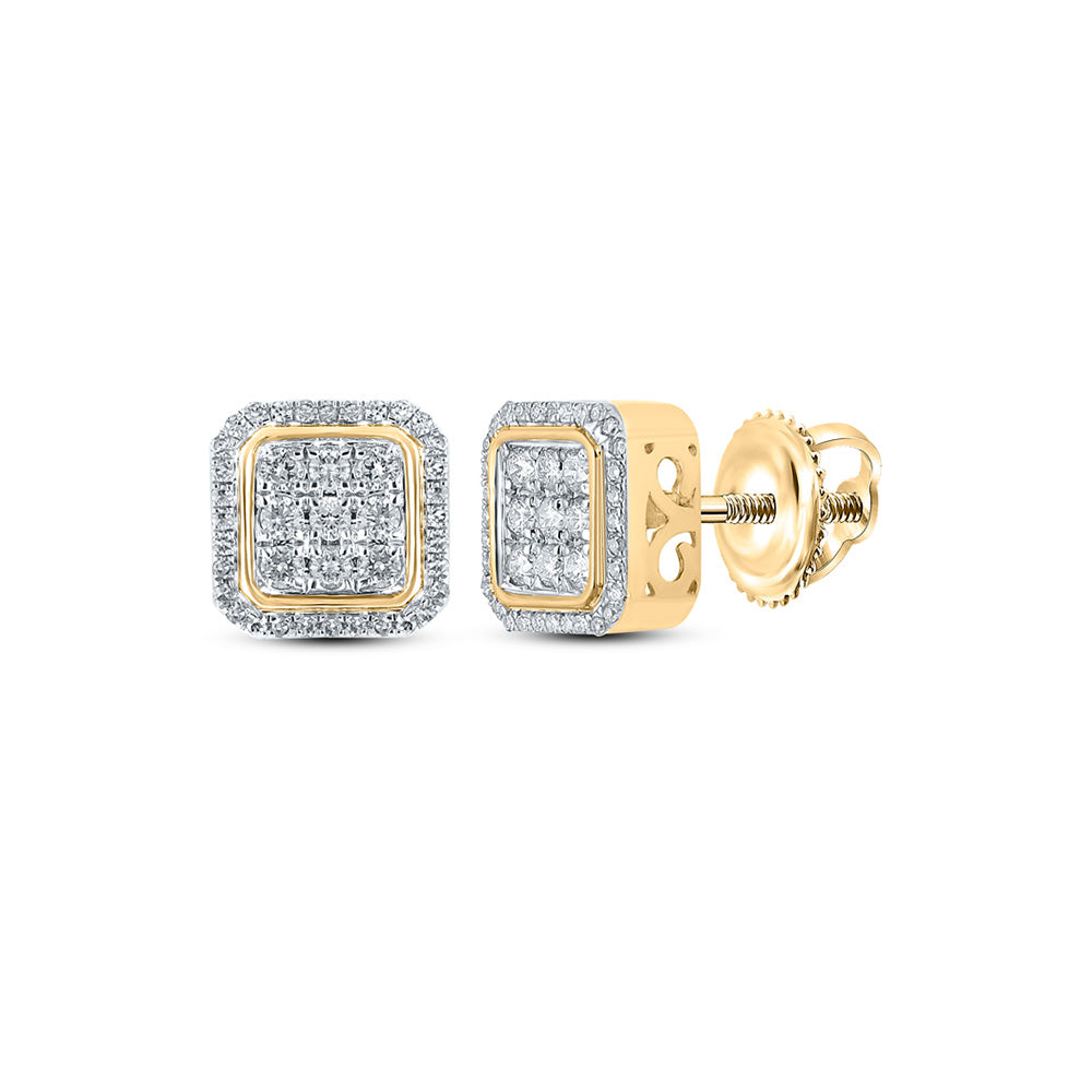 10kt Yellow Gold Mens Round Diamond Square Earrings 5/8 Cttw