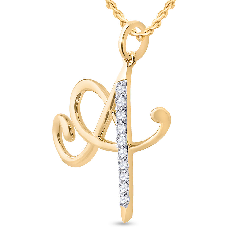 10kt Yellow Gold Womens Round Diamond A Letter Pendant 1/8 Cttw