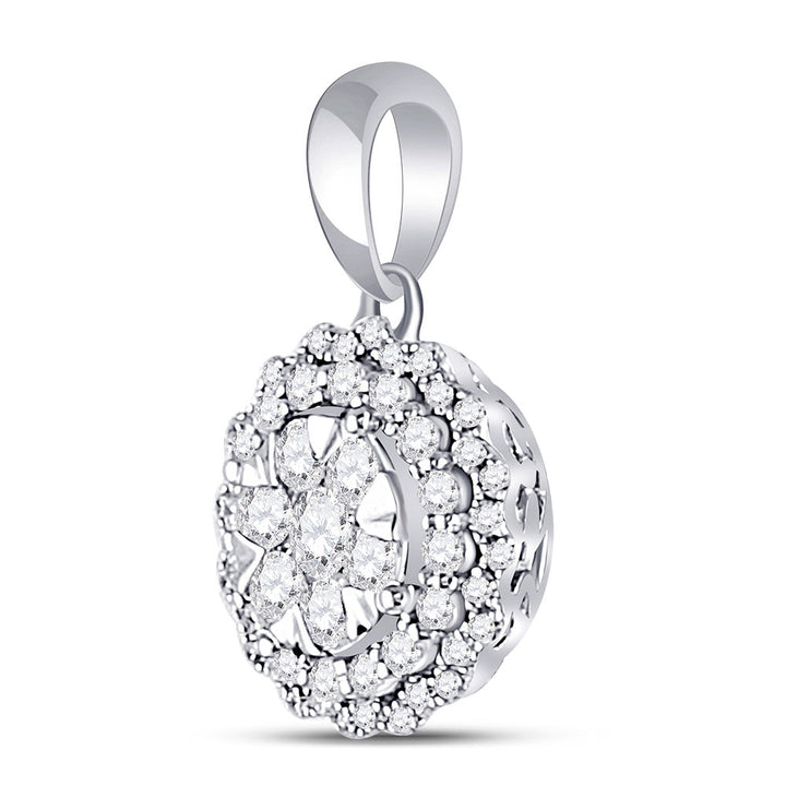 14kt White Gold Womens Round Diamond Flower Cluster Pendant 1/2 Cttw