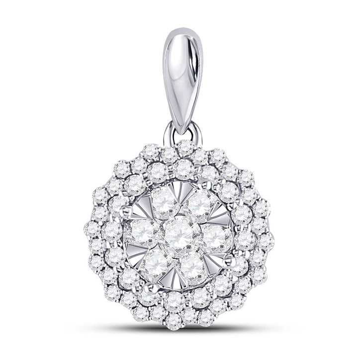 14kt White Gold Womens Round Diamond Flower Cluster Pendant 1/2 Cttw